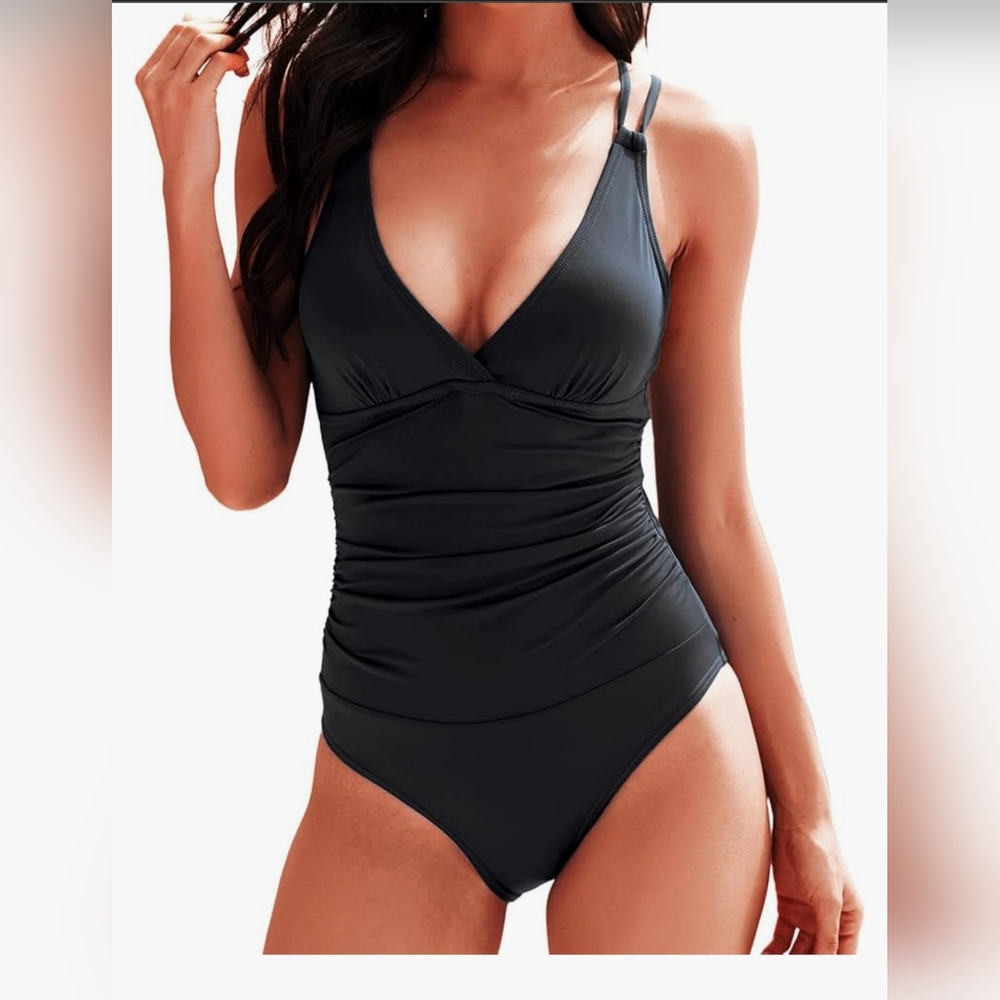 Ki Laphee BNWT Tummy Control One Piece Swimsuit - Criss Cross Back - Black XXL